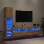 TV wall unit with LED lights, 4 pieces, engineered wood in Sonoma oak. by , TV Furniture - Ref: Foro24-3216713, Price: 184,36...