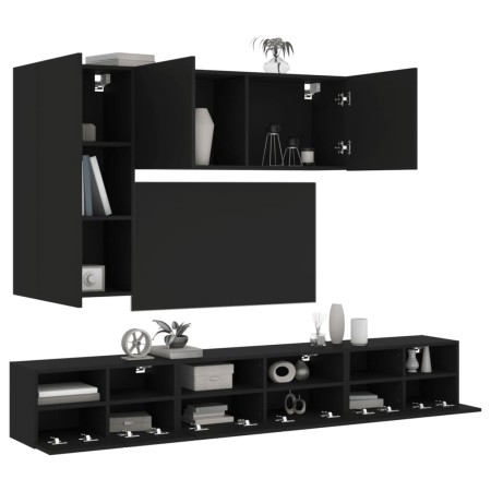 Wall-mounted TV furniture set, 5 pieces, engineered wood, black by , TV Furniture - Ref: Foro24-3216559, Price: 209,99 €, Dis...