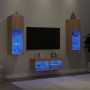 Muebles de TV de pared con luces LED 4 piezas roble Sonoma de , Muebles TV - Ref: Foro24-3216578, Precio: 139,99 €, Descuento: %