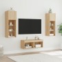 Muebles de TV de pared con luces LED 4 piezas roble Sonoma de , Muebles TV - Ref: Foro24-3216578, Precio: 139,99 €, Descuento: %