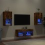 Wall-mounted TV furniture with LED lights, 4 pieces in smoked oak. by , TV Furniture - Ref: Foro24-3216573, Price: 116,28 €, ...