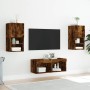 Wall-mounted TV furniture with LED lights, 4 pieces in smoked oak. by , TV Furniture - Ref: Foro24-3216573, Price: 116,28 €, ...