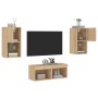 Wall-mounted TV furniture with LED lights, 4 pieces Sonoma oak by , TV Furniture - Ref: Foro24-3216571, Price: 116,61 €, Disc...