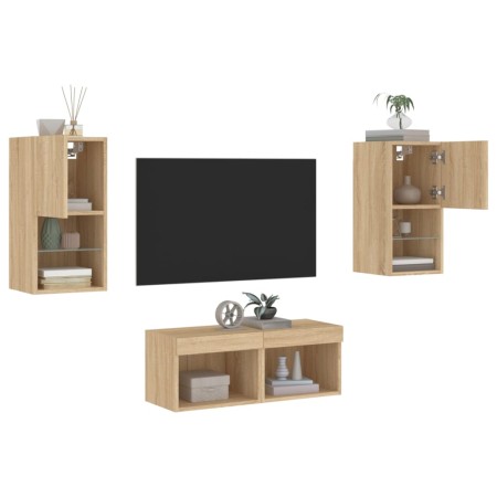 Wand-TV-Möbel mit LED-Leuchten 4 Stück Sonoma-Eiche von , TV-Möbel - Ref: Foro24-3216571, Preis: 117,65 €, Rabatt: %