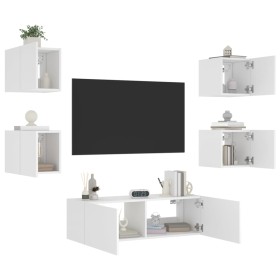 Muebles de TV de pared con luces LED 5 piezas blanco de , Muebles TV - Ref: Foro24-3216860, Precio: 176,99 €, Descuento: %