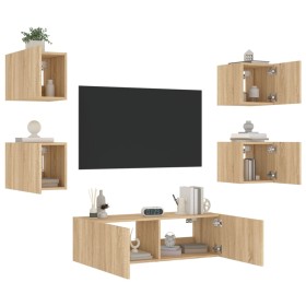 Wall-mounted TV furniture with LED lights, 5 pieces Sonoma oak by , TV Furniture - Ref: Foro24-3216862, Price: 160,53 €, Disc...