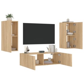 Wall-mounted TV furniture with LED lights, 3 pieces Sonoma oak by , TV Furniture - Ref: Foro24-3216869, Price: 141,57 €, Disc...