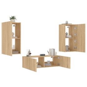 Wall-mounted TV furniture with LED lights, 3 pieces Sonoma oak by , TV Furniture - Ref: Foro24-3216876, Price: 169,99 €, Disc...