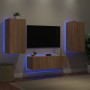 Wall-mounted TV furniture with LED lights, 3 pieces Sonoma oak by , TV Furniture - Ref: Foro24-3216876, Price: 170,17 €, Disc...