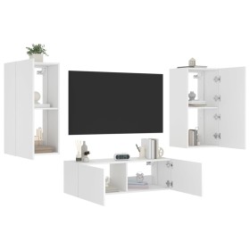 Muebles de TV de pared con luces LED 3 piezas blanco de , Muebles TV - Ref: Foro24-3216874, Precio: 179,99 €, Descuento: %