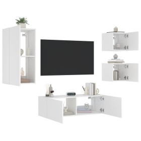 Wall-mounted TV furniture with LED lights, 4 pieces in white. by , TV Furniture - Ref: Foro24-3216881, Price: 175,89 €, Disco...