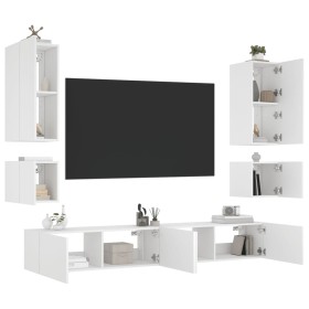 Wall-mounted TV furniture with LED lights, 6 pieces in white. by , TV Furniture - Ref: Foro24-3216888, Price: 279,34 €, Disco...