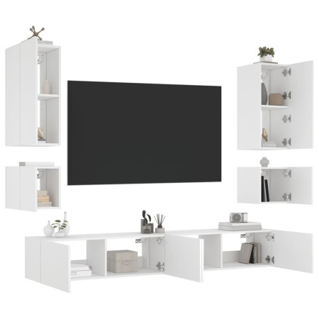 Wand-TV-Möbel mit LED-Leuchten 6-teilig weiß von , TV-Möbel - Ref: Foro24-3216888, Preis: 281,41 €, Rabatt: %