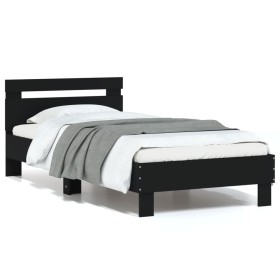 Black engineered wood bed with headboard 90x190 cm by , Beds and slatted bases - Ref: Foro24-838562, Price: 80,79 €, Discount: %