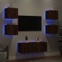 TV wall unit with LED lights, 6 pieces, engineered wood, brown oak. by , TV Furniture - Ref: Foro24-3216817, Price: 181,14 €,...