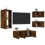 TV wall unit with LED lights, 5 pieces, engineered wood in smoked oak. by , TV Furniture - Ref: Foro24-3216829, Price: 183,64...