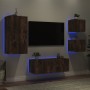 TV wall unit with LED lights, 5 pieces, engineered wood in smoked oak. by , TV Furniture - Ref: Foro24-3216829, Price: 183,64...