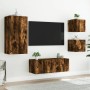 TV wall unit with LED lights, 5 pieces, engineered wood in smoked oak. by , TV Furniture - Ref: Foro24-3216829, Price: 183,64...