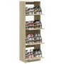 Shoe cabinet with 4 folding drawers in Sonoma oak, 60x42x204 cm by , Shoe racks and shoe organizers - Ref: Foro24-3214394, Pr...