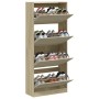 Shoe cabinet with 4 folding drawers Sonoma oak 80x34x187.5 cm by , Shoe racks and shoe organizers - Ref: Foro24-3214380, Pric...