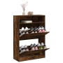 Shoe cabinet with 2 fold-down drawers in smoked oak, 80x34x116 cm. by , Shoe racks and shoe organizers - Ref: Foro24-3214410,...