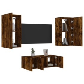 Muebles TV pared con LED 4 pzas madera ingeniería roble ahumado de , Muebles TV - Ref: Foro24-3216822, Precio: 183,99 €, Desc...