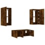 TV wall unit with LED lights, 4 pieces, engineered wood in smoked oak. by , TV Furniture - Ref: Foro24-3216822, Price: 183,99...