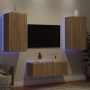 TV wall unit with LED lights, 4 pieces, engineered wood in Sonoma oak. by , TV Furniture - Ref: Foro24-3216820, Price: 182,19...