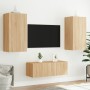 TV wall unit with LED lights, 4 pieces, engineered wood in Sonoma oak. by , TV Furniture - Ref: Foro24-3216820, Price: 182,19...