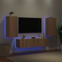 TV wall unit with LED lights, 4 pieces, engineered wood in Sonoma oak. by , TV Furniture - Ref: Foro24-3216841, Price: 167,78...