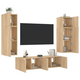 Wand-TV-Möbel mit LED 6 Stück Holzwerkstoff Sonoma Eiche von , TV-Möbel - Ref: Foro24-3216834, Preis: 228,99 €, Rabatt: %