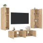 TV wall unit with LED lights, 6 pieces, engineered wood in Sonoma oak. by , TV Furniture - Ref: Foro24-3216834, Price: 225,07...