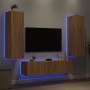 TV wall unit with LED lights, 6 pieces, engineered wood in Sonoma oak. by , TV Furniture - Ref: Foro24-3216834, Price: 225,07...