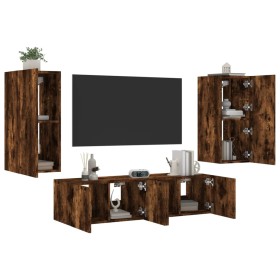 Muebles TV pared con LED 4 pzas madera ingeniería roble ahumado de , Muebles TV - Ref: Foro24-3216843, Precio: 167,74 €, Desc...