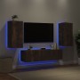 TV wall unit with LED lights, 4 pieces, engineered wood in smoked oak. by , TV Furniture - Ref: Foro24-3216843, Price: 167,74...