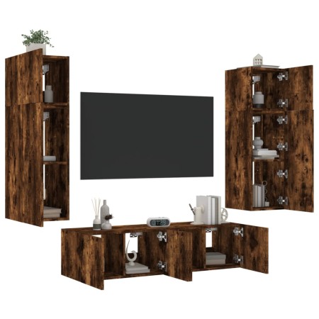 Wand-TV-Möbel mit LED 6 Stück Holzwerkstoff Eiche geräuchert von , TV-Möbel - Ref: Foro24-3216836, Preis: 225,44 €, Rabatt: %