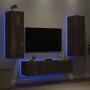 TV wall unit with LED lights, 6 pieces, engineered wood in smoked oak. by , TV Furniture - Ref: Foro24-3216836, Price: 225,44...