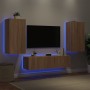 TV wall unit with LED lights, 4 pieces, engineered wood in Sonoma oak. by , TV Furniture - Ref: Foro24-3216848, Price: 191,34...