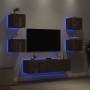 TV wall unit with LED lights, 6 pieces, engineered wood in smoked oak. by , TV Furniture - Ref: Foro24-3216857, Price: 184,96...