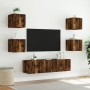 TV wall unit with LED lights, 6 pieces, engineered wood in smoked oak. by , TV Furniture - Ref: Foro24-3216857, Price: 184,96...