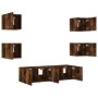 TV wall unit with LED lights, 6 pieces, engineered wood in smoked oak. by , TV Furniture - Ref: Foro24-3216857, Price: 184,96...