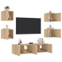 Muebles TV pared con LED 6 pzas madera ingeniería roble Sonoma de , Muebles TV - Ref: Foro24-3216855, Precio: 184,13 €, Descu...