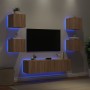 TV wall unit with LED lights, 6 pieces, engineered wood in Sonoma oak. by , TV Furniture - Ref: Foro24-3216855, Price: 184,13...