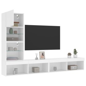 Wall-mounted TV furniture with LED, 4 pieces, engineered wood, white. by , TV Furniture - Ref: Foro24-3216640, Price: 158,67 ...