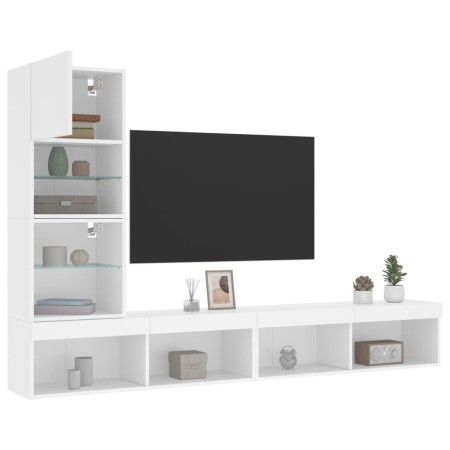 Muebles de TV de pared con LED 4 pzas madera ingeniería blanco de , Muebles TV - Ref: Foro24-3216640, Precio: 160,00 €, Descu...