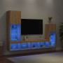 Muebles TV pared con LED 4 pzas madera ingeniería roble Sonoma de , Muebles TV - Ref: Foro24-3216649, Precio: 189,49 €, Descu...