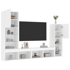 Wall-mounted TV furniture with LED, 4 pieces, engineered wood, white. by , TV Furniture - Ref: Foro24-3216654, Price: 192,99 ...