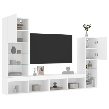 Muebles de TV de pared con LED 4 pzas madera ingeniería blanco de , Muebles TV - Ref: Foro24-3216654, Precio: 200,61 €, Descu...