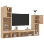 TV wall unit with LED lights, 4 pieces, engineered wood in Sonoma oak. by , TV Furniture - Ref: Foro24-3216656, Price: 187,49...