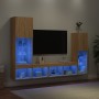 TV wall unit with LED lights, 4 pieces, engineered wood in Sonoma oak. by , TV Furniture - Ref: Foro24-3216656, Price: 187,49...